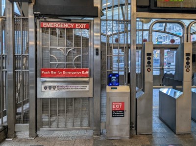 Service exit door with an AutoGate reader on the side