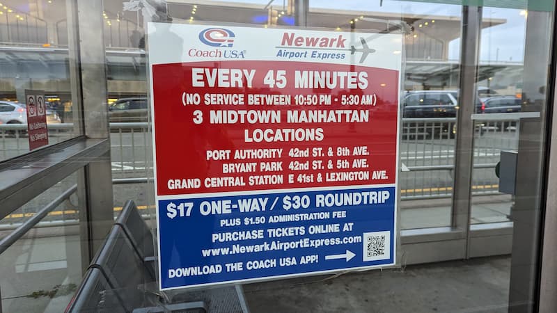 Information sign about the Newark Airport Express