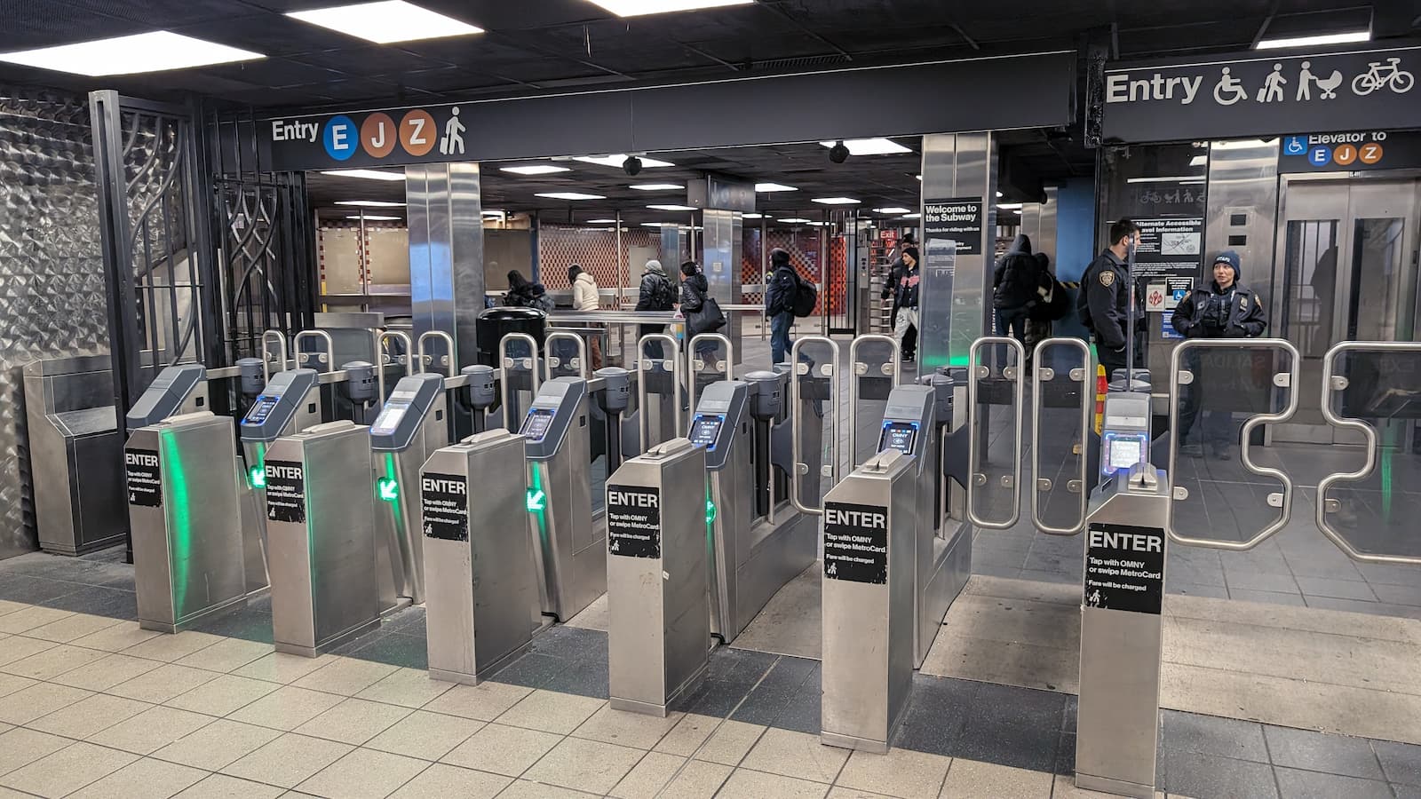 Subway modern fare gates have glass doors